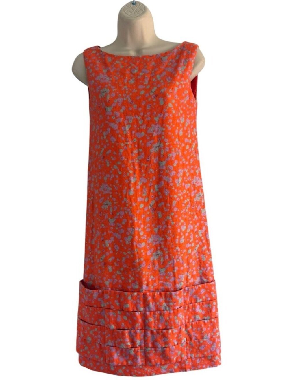 Lee Anderson Couture Women's Sz M Orange Abstract Print Dress Layered Stich Hem